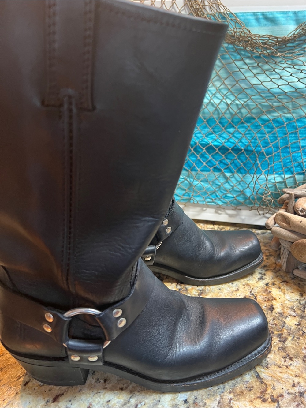 Frye Black Leather Harness Mid-Calf Boots with Silver Ring - Picture 6 of 10